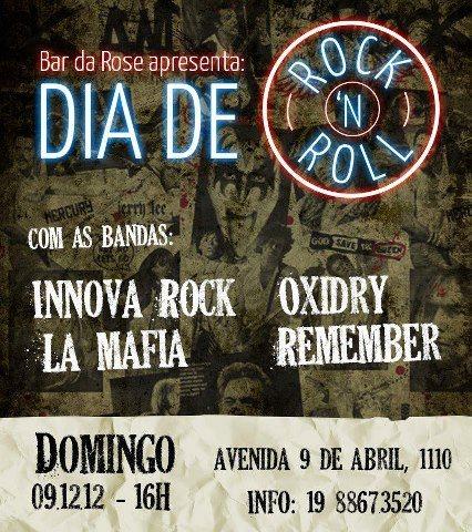 obardarose's tweet photo. Dia de Rock'n Roll com: 
@innovarock - @oxidryrock - La Mafia - Remember - Domingo 09.12.2012 - 16h no @obardarose http://t.co/5gCjB3Df