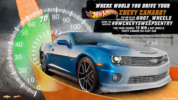 Hot_Wheels's tweet photo. Did you tweet your #HWChevySweepsEntry today? Help us get to 100mph by telling us where you'd drive ur Camaro! http://t.co/1cHKSDY0