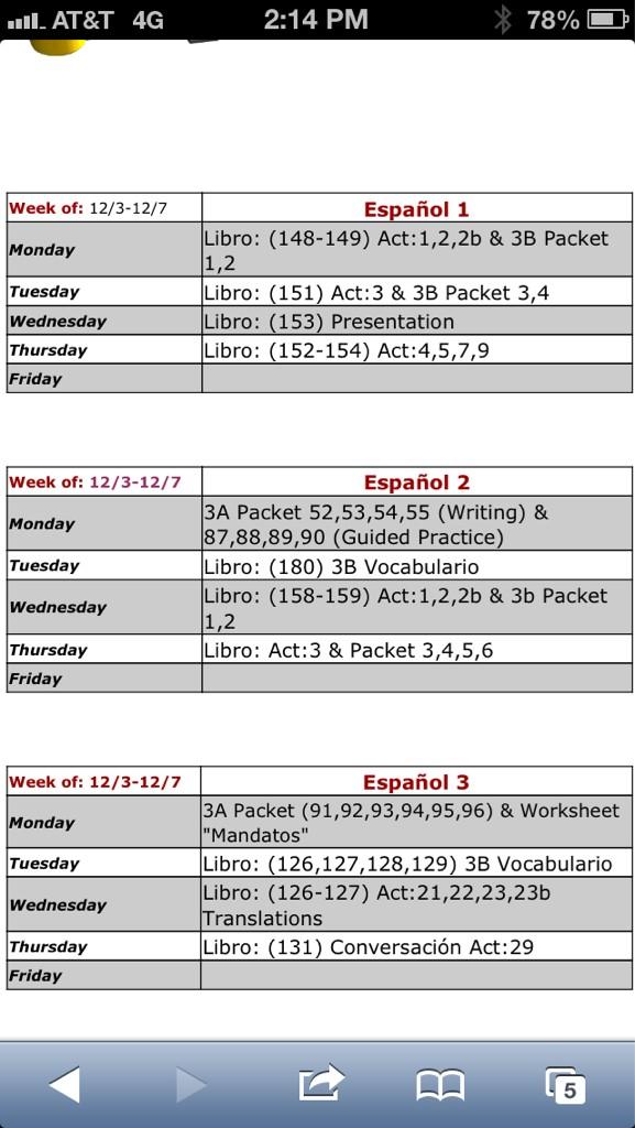 HernandezLSHS's tweet image. Homework for Spanish 1,2,3