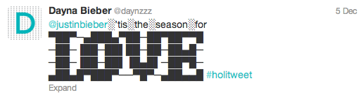 daynzzz's tweet photo. @justinbieber 'tis the season for love...I'm a belieber | please RT my #holitweet #twitterart from Dec. 5 http://t.co/DN9nGkrG