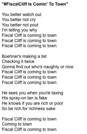 FastLaugh's tweet image. #TNYQuestion "Fiscal Cliff is Coming to Town" (lyrics attached) #TheHashtagGame