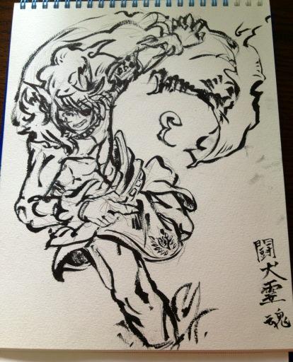 久々すぎた筆ペン描き。わんわんおー 