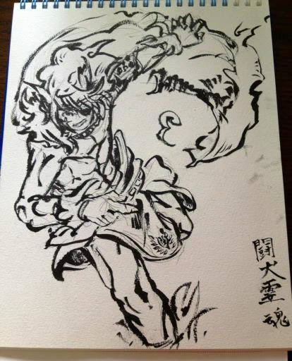 久々すぎた筆ペン描き。わんわんおー 