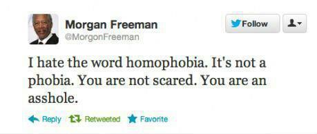 Absolutely!!! #EqualRights #HomophobiaHasNoPlaceInLife #GayRights #Love4All #NoToPrejudice Good on you @MorgonFreeman!!