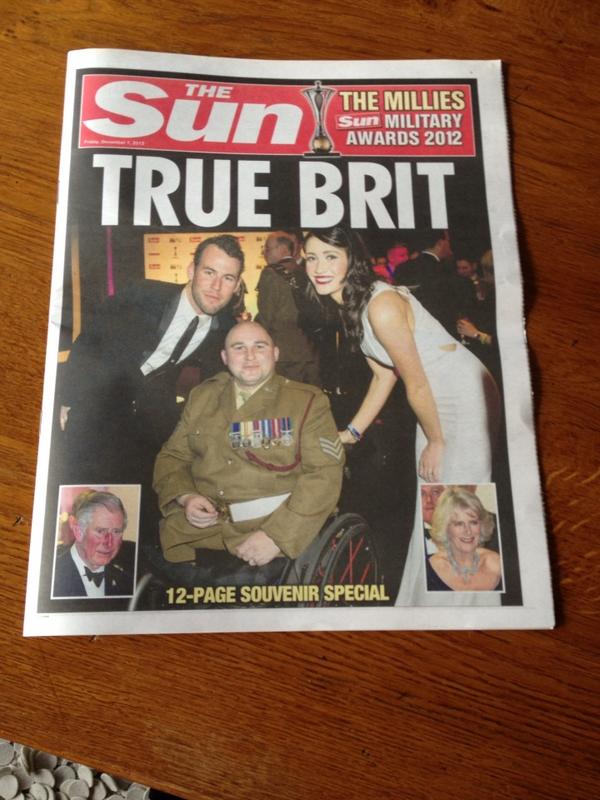 They made a special edition paper the other night at the #millies2012 . Us with the incredible @SgtClem #hero