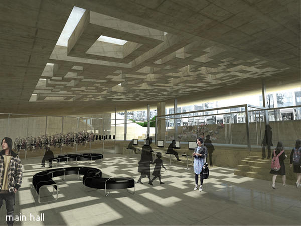 parkourodda's tweet image. Compartimos la imagen del hall de la propuesta para #DaeguPublicLibrary