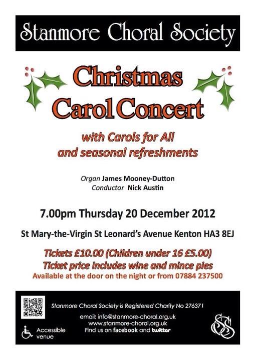 First Rehearsal tomorrow night for <a href="/stanmorechoral/">Stanmore Choral</a> Carol Concert at St Mary's #kenton #harrow