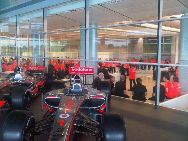 McLarenF1's tweet photo. Always good to see lots of Rocket Red as the team gathers for the Race Debrief at MTC! #BelieveInMcLaren http://t.co/x1RSYxQ