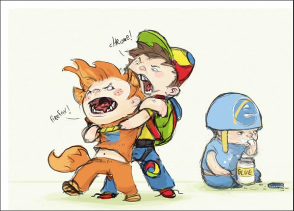 shervin's tweet photo. Firefox, Chrome and Internet Explorer as kids. http://t.co/ORPqJqi