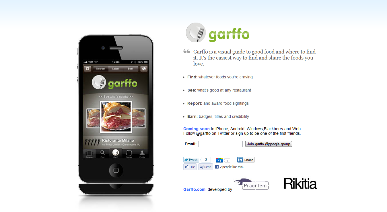 Garffo's tweet image. Garffo launch page. Please sign up to receive update. Launch preview on September 2011.