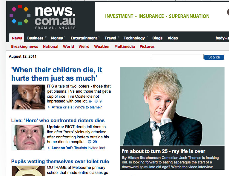 NatEarl's tweet photo. Josh Thomas' quarter life crisis as a top story really puts things in perspective. http://t.co/PjRKZR6
