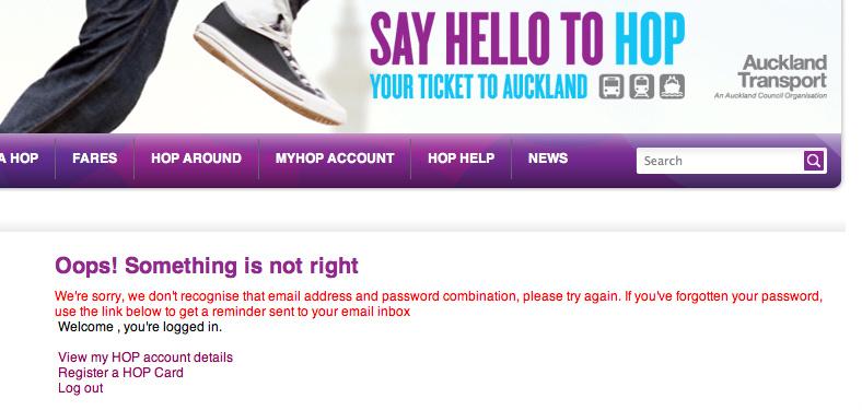 bernatron's tweet image. Hmm, well which is it Hop? Definitely not the most useful login message I've ever seen..