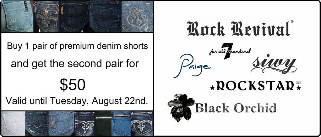 KrushBoutique's tweet photo. 2nd round of "Buy 1 pair of premium denim shorts - get 2nd pair for $50!" Till 8/22 Siwy, 7, Jeans, Rock Revival, Paige http://t.co/TjMQUtq