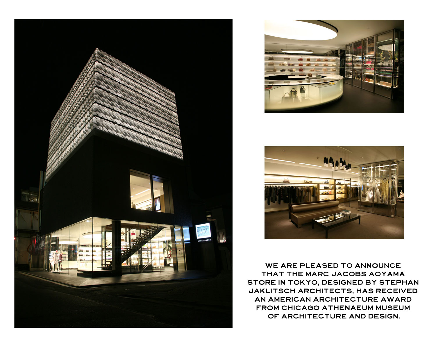 Marc Jacobs 建築家のステファン ジャクリッチによってデザインされたマーク ジェイコブス 青山 東京 が Chicago Museum Of Archtctr シカゴ建築デザイン博物館 よりamrcn Archtctrアワードを受賞いたしました Http T Co Btnx8aa Marc Jacobs 建築家のステファン ジャクリッチによってデザインされたマーク ジェイコブス 青山 東京 が Chicago Museum Of Archtctr シカゴ建築デザイン博物館 よりamrcn Archtctrアワードを受賞いたしました Http T Co Btnx8aa
