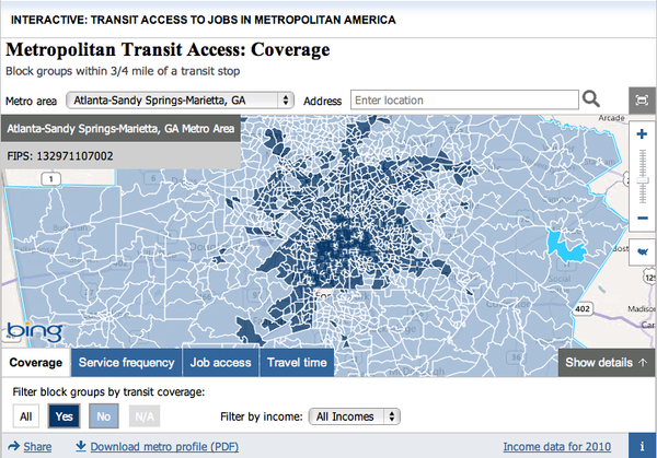 bruce_katz's tweet image. Does your metro have &amp;gt; #transitaccess than Atlanta? Find out w/@BrookingsMetro interactive maps brookings.edu/metro/jobs_and…