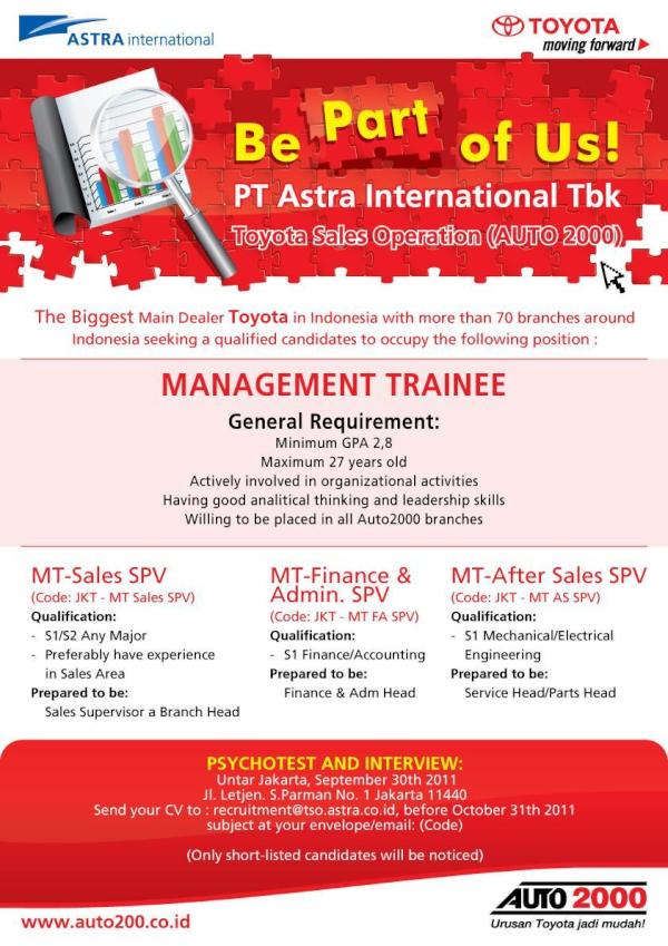 Now:Jakarta's turn!Dear:FreshGrad,ASTRA-Toyota are looking for MT!send  cv to recruitment@tso.astra.co.id <a href="/lowongantop/">lowongankerjatop</a>