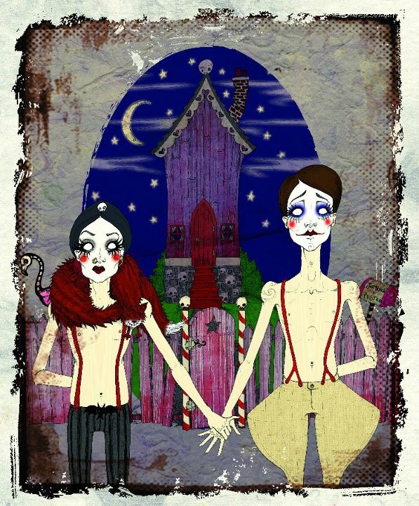 VillainsShow's tweet photo. We heart Loki Nom Art. Look a this 'American Gothic' styled illustration of Pustra and Joe. http://t.co/C5CfSdGv