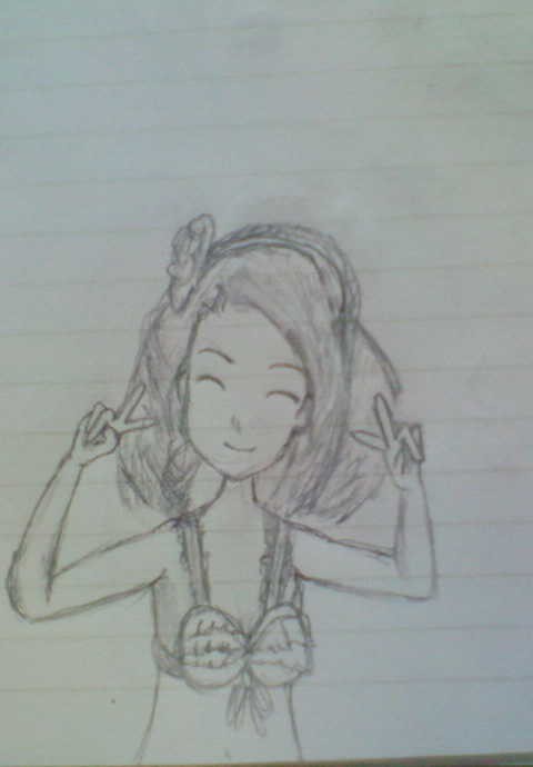 #imas みんな笑顔〜♪な伊織。棒人間しか描けない状態から約2ヶ月。模写とはいえこの進歩はめざましい。たぶん間違った方に進んでるけど。