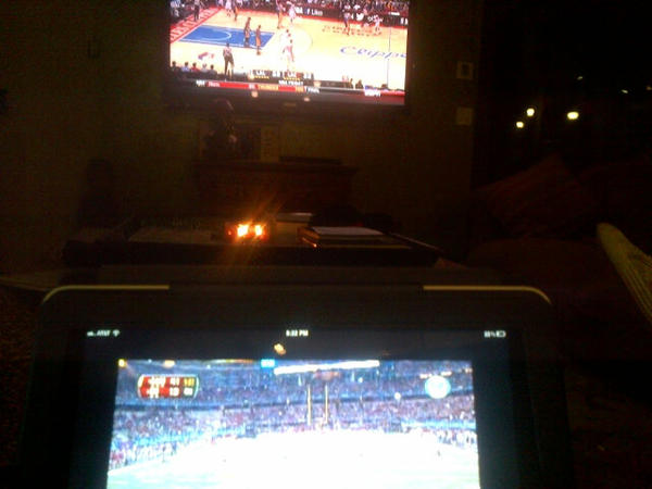hollyrpeete's tweet photo. #multitasking #CottonBowl in my lap #LAshowdown on the wall! #crazyfootballmomma http://t.co/GP7vyDXV