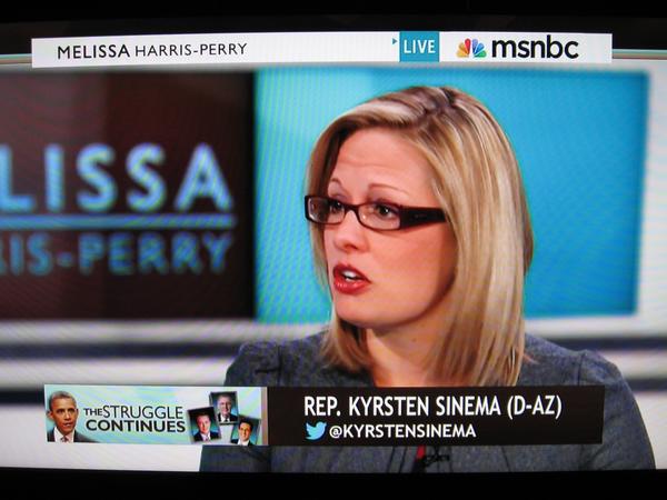 jhelfgot's tweet photo. Tune in to MSNBC to catch Rep. @kyrstensinema (AZ9) making sense on fiscal policy with @MHarrisPerry #nerdland http://t.co/BYnr5N9D