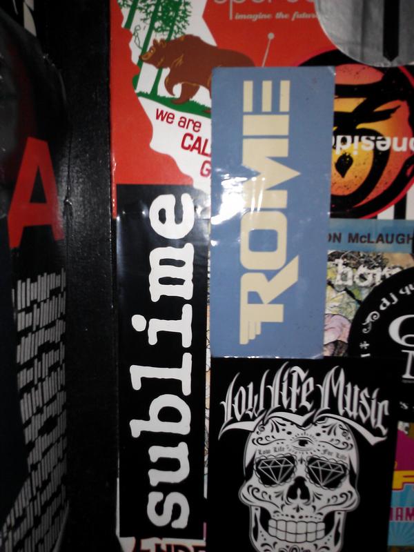 DuddyBri's tweet photo. @RomeMusica back stage at the roxy and happened to have your stickers on me i knew just where to put it http://t.co/onjMYGLd