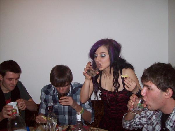 MrRedCrayons's tweet photo. doing shots (and me with a teacup :X) http://t.co/igZo40e9