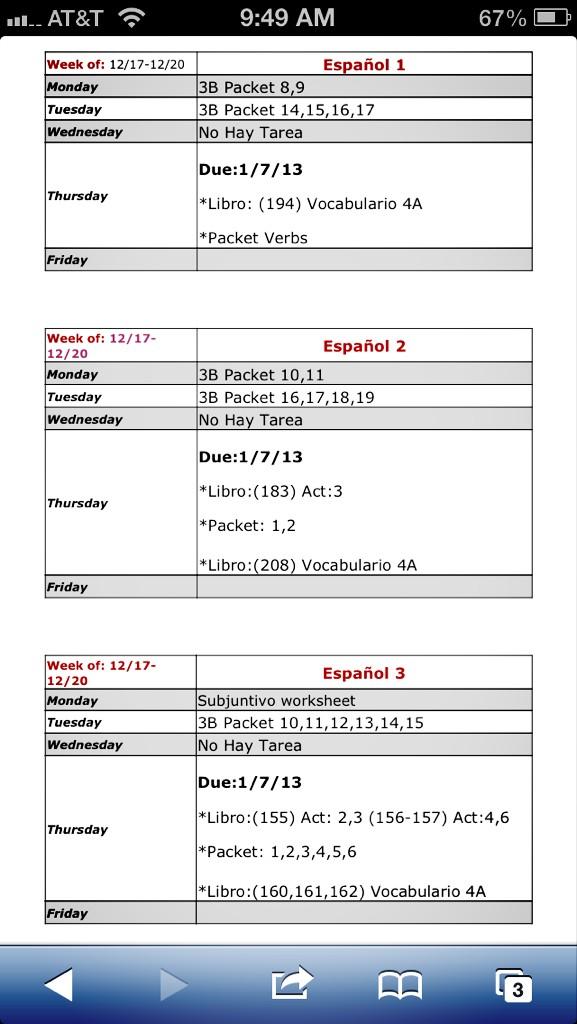 HernandezLSHS's tweet image. Homework for Spanish 1,2,3