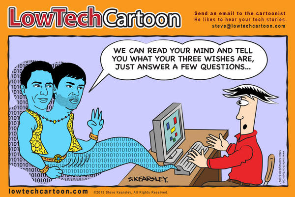 LowTechCartoon's tweet image. Google can read your mind and tell what you are wishing for, just by asking a few questions. lowtechcartoon.com