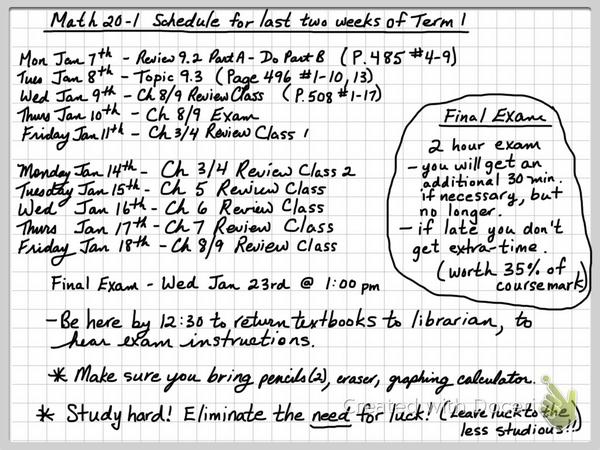 MrBriner's tweet image. #Math20-1 Block 1 and Math 20-1 Honours. Here is your schedule for the rest of the term. See you tomorrow!! :)