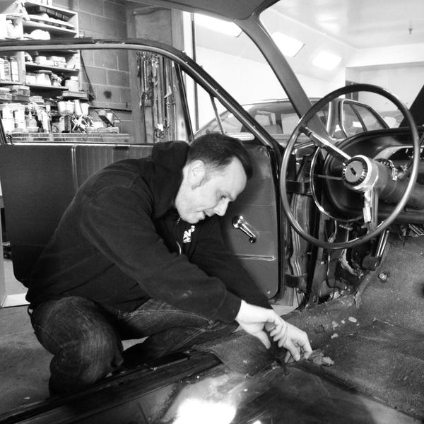 DavesAutoBody's tweet image. Installing new carpet on @scottsainth 's #64belair