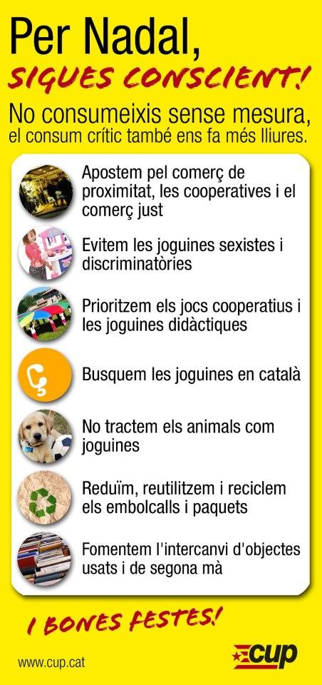 CUPGirona's tweet photo. Aquestes festes, sigues conscient: el consum crític també ens fa lliures! http://t.co/zD56zB7o