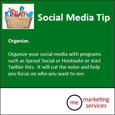 desmarkt's tweet photo. Social Media Tip: Organize Use programs like @SproutSocial or @hootsuite. http://t.co/wsaZiFUkIA via @memktgservices #marketing #socialmedia