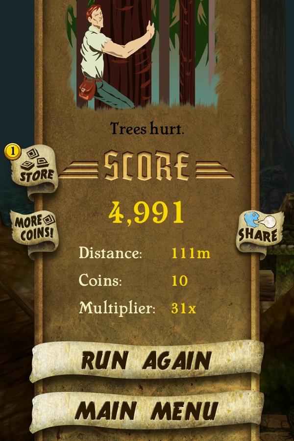 MorganUser's tweet image. I got 4,991 points while escaping from demon monkeys. Beat that! bit.ly/TempleRunGame #TempleRun