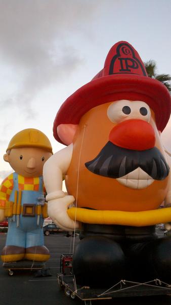 Mr. Potato Head and Bob the Builder are ready for tomorrow's parade!