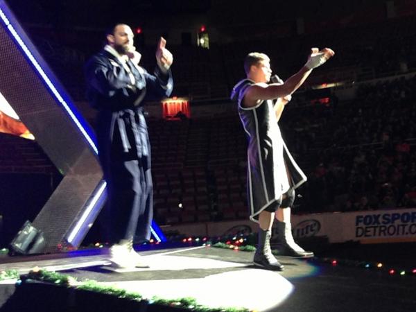 WWEUniverse's tweet photo. The quest for enlightenment continues at #RawHolidayTour in #WWEDetroit with #TeamRhodesScholars! #CodysMustache http://t.co/tREHsi1C