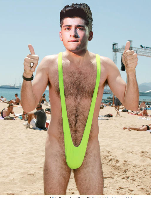 IrwinTexts's tweet photo. Zayn wearing his Borat Mankini :) http://t.co/ZuoMjwDV
