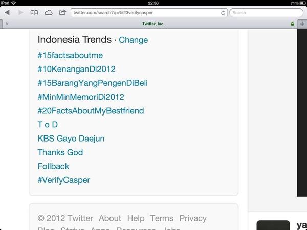 Official_Casper's tweet photo. It was awesome to trend in a few countries last night :) love all you guys #VerifyCasper http://t.co/zo83Nbol