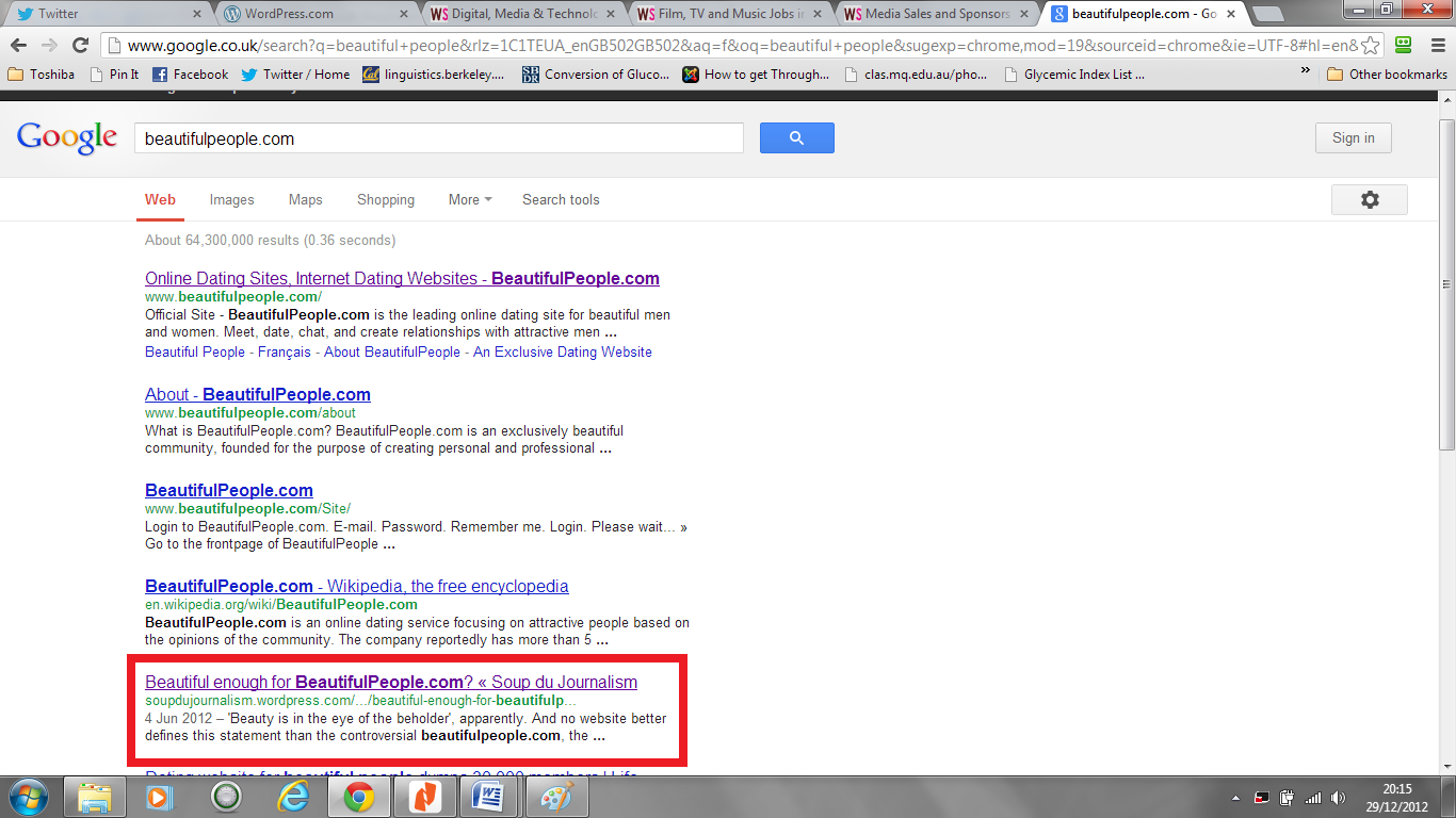 beautifulpeople.com post on Google