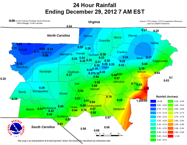 NCWXWorks's tweet photo. Today's NWS precip plot for central NC http://t.co/9dOFRRqo