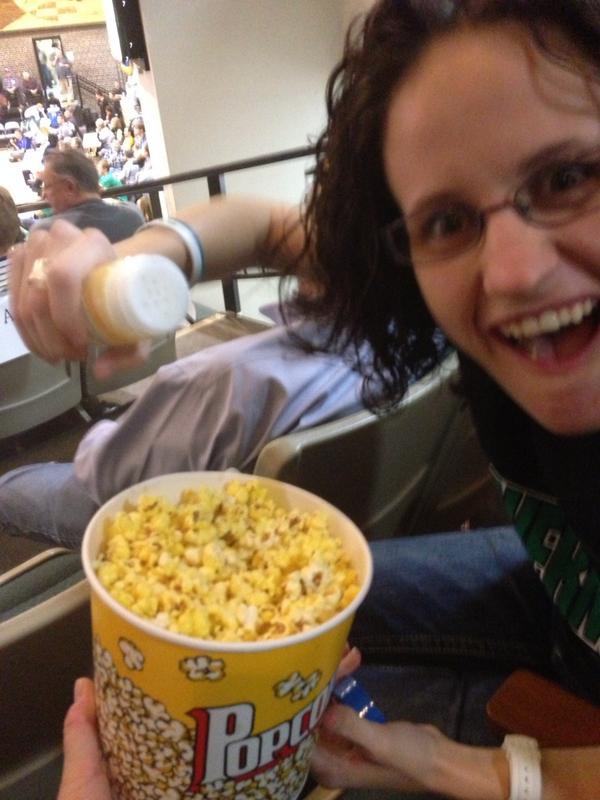 Muzzy664's tweet photo. Getting closer to the rich section- butter on the popcorn! @teriberg @DanielleChris7 @DarbyMC23 http://t.co/UWo7MKcV