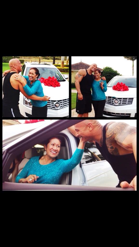 TheRock's tweet photo. At 14 I saw my mom crying about our only car being repossessed.

This felt good.

#MerryXmasMom http://t.co/w8KLFGAU