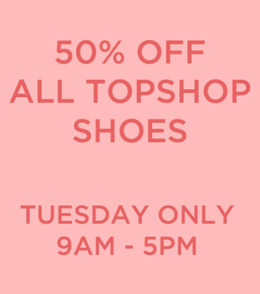TopShop_NZ's tweet photo. CANCEL YOUR PLANS! 50% OFF ALL SHOES - TOMORROW ONLY! http://t.co/XT8cZrBb