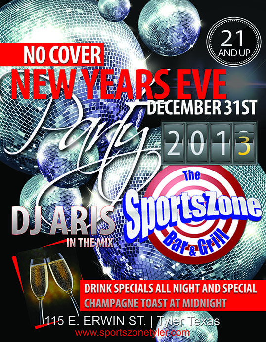 SportsZoneTyler's tweet photo. Tonight don't miss our NO COVER New Years Party @sportszonetyler in @DownTTyler with DJ Aris #tylertexas #NYE http://t.co/ATx61Cr0