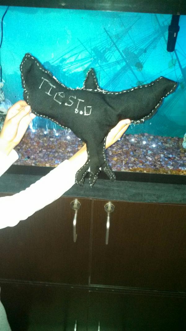 X3d101's tweet photo. @tiesto my 11 year old niece made this with my old work pants. This is how much we all love your music. Happy new year! http://t.co/khz4iRQh