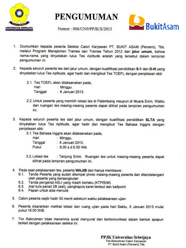 Tanjung Enim ×'×˜×•×•×™×˜×¨ Pengumuman Hasil Tes Aptitude Ptba Tanjungenim Cek Http T Co Fqi1vbrg Yg Lulus Mention T Enim Cc Budakpalembang Urangprabumulih