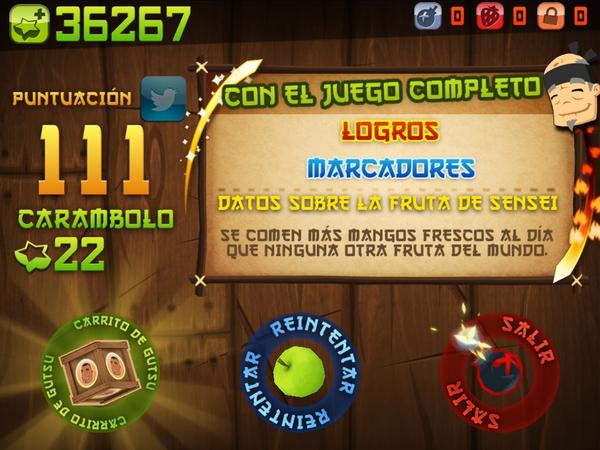 ¡He cortado 111 frutas en modo Clásico en Fruit Ninja HD para iPad! bit.ly/MGjtkN