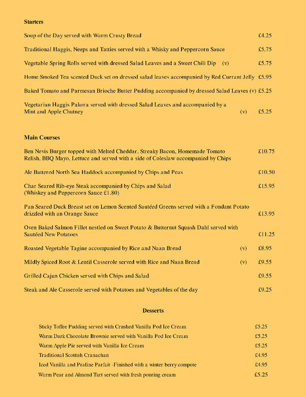 Our menu for this evening. Vegi Haggis Pakora tastes amazing. Reservations on 01397 701227 #bennevisinn #fortwilliam