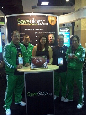 SaveologyNet's tweet image. Affiliate Summit NYC....Saveology showing some luv our affiliates with the Eli Manning autographed football!