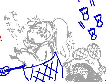 まこりんごさんとえちゃしてたー^o^ 空から降ってきたら雑渡さんに網キャッチされた伊作とラケット二刀流の陣左くん 