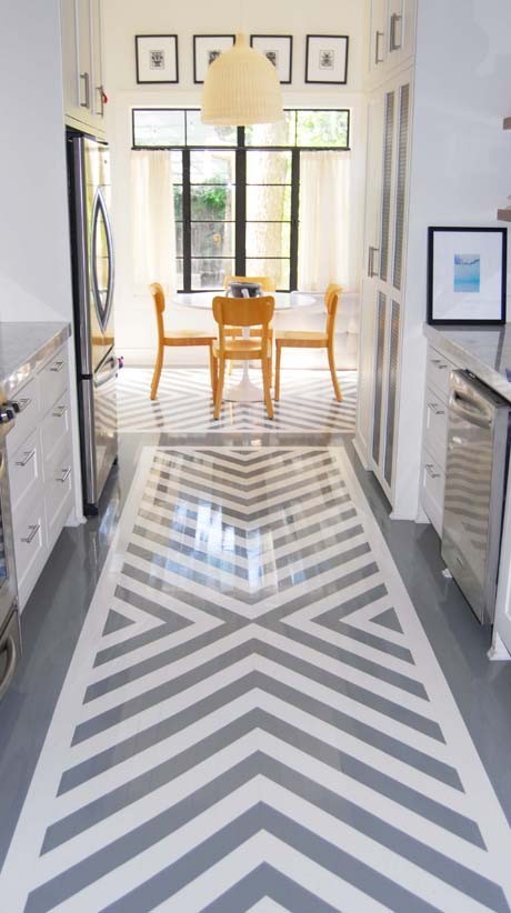 How cool is this kitchen floor? The chevron print is stunning in this simply kitchen. #design #home #interior #Ohio